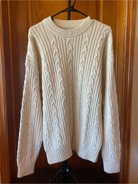 Eddie Bauer Men’s Cream Cable Knit Crewneck Sweater